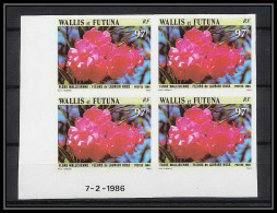 91761a Wallis Et Futuna N° 351 Fleurs Fleur Flowers Laurier Rose Oleanders Non Dentelé Imperf ** MNH Bloc 4 Coin Daté - Geschnittene, Druckproben Und Abarten