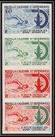 92024 Nouvelle-Calédonie N° 335 Sport Natation Swimming Essai Proof Non Dentelé Imperf ** MNH Strip Bande 4 - Swimming