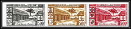 91962 Dahomey N°19 Cour Royale D'abomey The Royal Court Essai Proof Non Dentelé Imperf Strip Bande 3 - Bénin – Dahomey (1960-...)