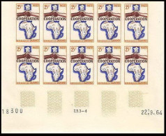 92753b Dahomey N° 213 Coopération Avec Le France 1964 Non Dentelé ** MNH Imperf Bloc 10 Coin Daté - Benin – Dahomey (1960-...)