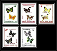 92755c Congo PA N° 566/570 Papillons Schmetterlinge Butterfly 1980 Non Dentelé ** MNH Imperf Mi 751/755 - Papillons