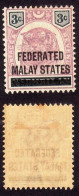FEDERATED MALAY STATES FMS 1900 3c Wmk. CROWN CA Sc#3 MH @T615 - Federated Malay States
