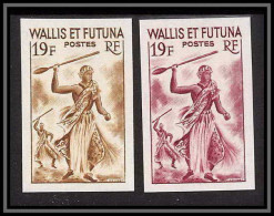 92539b Wallis Et Futuna N°158B Danse De La Sagaie 1957 Spear Dance Essai Proof Non Dentelé Imperf ** MNH 2 Couleurs - Unused Stamps