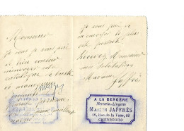 Carte Lettre De 1901 Adressée Par Et Avec Cachet Commercial De Maison Jaffrès à La Bergère, Timbre Type Sage 15c - Cherbourg