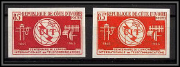 93635d Cote D'ivoire N°235 Uit Itu Telecommunications 1965 Lot De 2 Essai Proof Non Dentelé Imperf ** MNH - Télécom