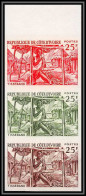 93627g Cote D'ivoire N°233 Tisserand Weaver 1965 Bande De 3 Essai Proof Non Dentelé Imperf ** MNH - Tessili