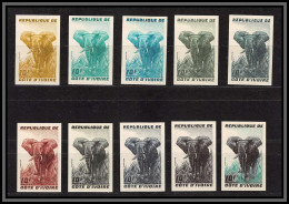 93541c Cote D'ivoire N°177 Elephant 1959 Lot De 10 Couleurs Dont Multicolore Essai Proof Non Dentelé Imperf ** MNH - Eléphants