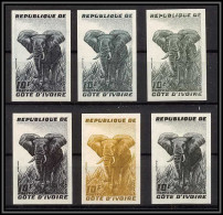 93540d Cote D'ivoire N°177 Elephant 1959 Lot De 6 Couleurs Differentes Essai Proof Non Dentelé Imperf ** MNH - Elefanten
