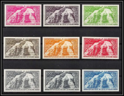 93502d Cote D'ivoire PA N°45 Cascade De Man 1970 Lot De 9 Essai Proof Non Dentelé Imperf ** MNH - Ivoorkust (1960-...)