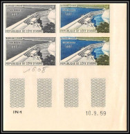 93462k Cote D'ivoire PA N°20 Barrage D'ayamé Bloc 4 Coin Daté Multicolore Essai Proof Non Dentelé Imperf ** MNH 1959 Dam - Autres & Non Classés