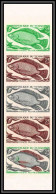 93444c Tchad N°216 Tilapia Nilotica Poisson Fihes Fish Essai Proof Non Dentelé Imperf ** MNH Bande De 5 Strip - Chad (1960-...)