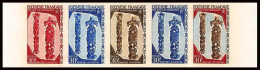 93036b Polynesie N°57 Arts Des Marquises Eventail Antic Fan Essai Proof Non Dentelé Imperf ** MNH Bande De 5 Strip - Nuevos