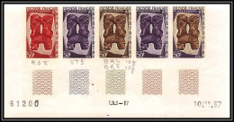 93035b Polynesie N°59 Arts Des Marquises Tikis Sculpture Essai Proof Non Dentelé Imperf ** MNH Bande De 5 Strip - Unused Stamps