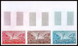93034d Cote Française Des Somalis PA 39 Voilier Sailing Ship Zaroug Essai Proof Non Dentelé Imperf ** MNH Bande De 3 - Unused Stamps