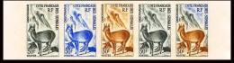 93027b Cote Française Des Somalis 310 Oréotrague Antilope Animals Essai Proof Non Dentelé Imperf ** MNH Bande De 5 Strip - Unused Stamps