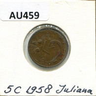 5 CENTS 1958 NÉERLANDAIS NETHERLANDS Pièce #AU459.F.A - 1948-1980 : Juliana