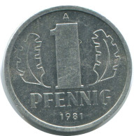 1 PFENNIG 1981 A DDR EAST DEUTSCHLAND Münze GERMANY #AE047.D.A - 1 Pfennig