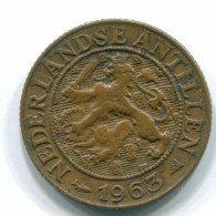 1 CENT 1963 ANTILLAS NEERLANDESAS Bronze Fish Colonial Moneda #S11096.E.A - Niederländische Antillen