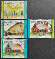 Bresil Brasil Brazil 1975 Architecture Yvert 1142A 1144A 1145A (bande Jaune à Gauche) 1145 (bande Jaune à Droite) O Used - Franking Labels