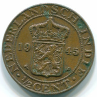 1/2 CENT 1945 INDIAS ORIENTALES DE LOS PAÍSES BAJOS INDONESIA Bronze #S13104.E.A - Indes Néerlandaises