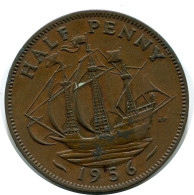 HALF PENNY 1956 UK GRANDE-BRETAGNE GREAT BRITAIN Pièce #AZ685.F.A - C. 1/2 Penny