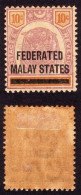 FEDERATED MALAY STATES FMS 1900 10c Wmk. CROWN CA Sc#5 MH @T616 - Federated Malay States