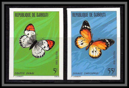 93959d Djibouti Y&t N°517/518 Papillons Butterflies Colotis Danaus Chrisypus 1980 Non Dentelé Imperf ** MNH  - Vlinders