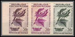 93907c Centrafricaine 357 Vers Rose Du Coton 1965 Papillons Butterflies Essai Proof Non Dentelé Imperf ** MNH Bande 3 - Autres & Non Classés