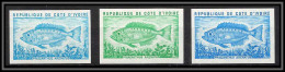93827d Cote D'ivoire N°356 Priacanthus Poisson Fish 1973 Lot De 3 Essai Différents Proof Non Dentelé Imperf ** MNH - Ivory Coast (1960-...)