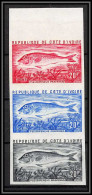 93825d Cote D'ivoire N°355 Pseudupeneus Prayensis Poisson 1973 Bande 3 Strip Essai Proof Non Dentelé Imperf ** MNH - Costa D'Avorio (1960-...)