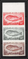 93785c Cote D'ivoire N°327 A Xyrichtys Novacula Poisson Fish 1973 Bande De 3 Essai Proof Non Dentelé Imperf ** MNH - Pesci