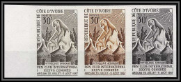 93700g Cote D'ivoire N°263 Pen Club Abidjan 1967 Bande 3 Strip Essai Proof Non Dentelé Imperf ** MNH - Rotary Club