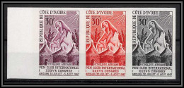 93700h Cote D'ivoire N°263 Pen Club Abidjan 1967 Bande 3 Strip Essai Proof Non Dentelé Imperf ** MNH - Côte D'Ivoire (1960-...)