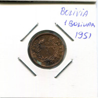 10 BOLIVIANOS / 1 Bolivar 1951 BOLIVIE BOLIVIA Pièce #AR297.F.A - Bolivia
