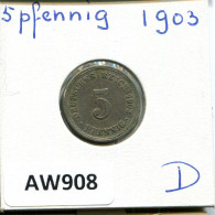 5 PFENNIG 1903 A DEUTSCHLAND Münze GERMANY #AW908.D.A - 5 Pfennig
