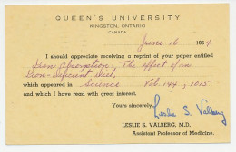 Postal Stationery Canada 1964 Queen S University Kingstin Ontario - Request - Medicine - Unclassified