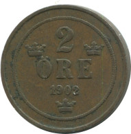 2 ORE 1902 SCHWEDEN SWEDEN Münze #AD001.2.D.A - Suède