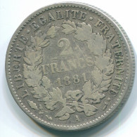 2 FRANCS 1881 A (Large A) FRANCIA FRANCE Moneda CERES PLATA VF+ #FR1071.24.E.A - 2 Francs