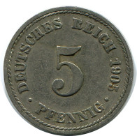 5 PFENNIG 1905 A GERMANY Coin #DB155.U.A - 5 Pfennig