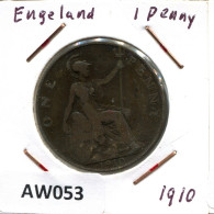 PENNY 1910 UK GROßBRITANNIEN GREAT BRITAIN Münze #AW053.D.A - D. 1 Penny