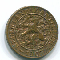 1 CENT 1967 NETHERLANDS ANTILLES Bronze Fish Colonial Coin #S11143.U.A - Antilles Néerlandaises