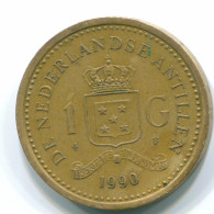 1 GULDEN 1990 NETHERLANDS ANTILLES Aureate Steel Colonial Coin #S12113.U.A - Netherlands Antilles