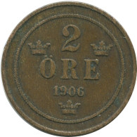 2 ORE 1906 SCHWEDEN SWEDEN Münze #AD017.2.D.A - Suède