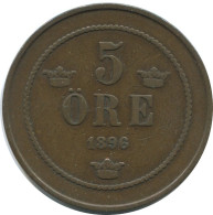 5 ORE 1896 SCHWEDEN SWEDEN Münze #AC481.2.D.A - Zweden