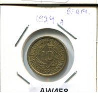 10 REISCHPFENNIG 1924 A GERMANY Coin #AW458.U.A - 10 Renten- & 10 Reichspfennig