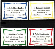 4 Dutch Matchbox Labels, Schaesberg - Limburg, J. Ophelders - Quaden, Café "de Stenen Brug",  Holland, Netherlands - Boites D'allumettes - Etiquettes