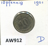 10 PFENNIG 1901 A GERMANY Coin #AW912.U.A - 10 Pfennig