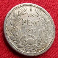 Chile 1 Peso 1933 Chili  #2 W ºº - Chili