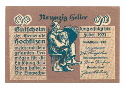 90 Heller 1920 HOCHFILZEN Österreich UNC Notgeld Papiergeld Banknote #P10758 - Lokale Ausgaben