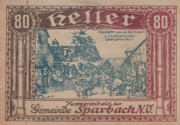 80 HELLER Stadt Sparbach Niedrigeren Österreich Notgeld Banknote #PI264 - Lokale Ausgaben